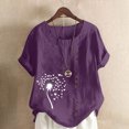thumbnail image 1 of Liquidation Horkkom Chemises à Manches Courtes pour Femmes Été Grande Taille Chemises en Lin Décontractées Col Rond Imprimé Floral Hauts Amples, 1 of 4