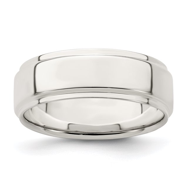 925 Sterling Silver 7mm Flat with Step Edge Size 9 Band Ring