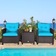thumbnail image 3 of Patiojoy 3PCS Wicker Cushioned Conversation Set Outdoor Rattan Furniture w/Turquoise Cushions, 3 of 7