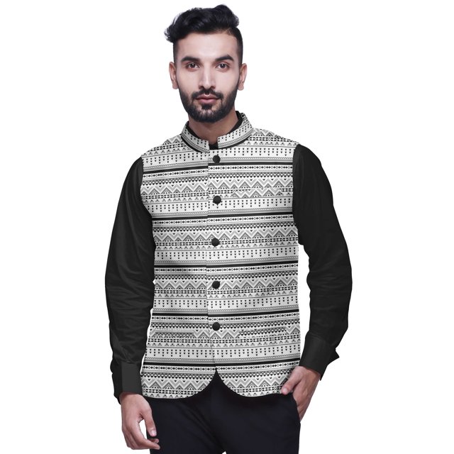 Atasi Geometric Party Wear Jacket For Men Printed Casual Jackets Elegant Wedding Jacket-Small