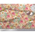 thumbnail image 3 of Voile de Coton Vert Pomme Anémone & Roses Décor Floral Tissu Imprimé Yard 42 Pouces de Large, 3 of 3