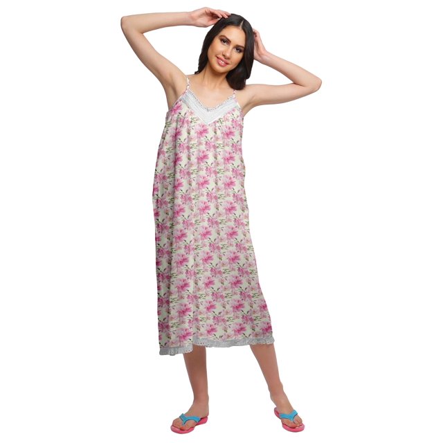 Moomaya Nuisette à Bretelles Spaghetti Imprimée pour Femmes Longueur Genou Tenue de Nuit