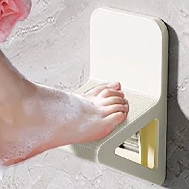 Shower Rest Foot Spa for Bathroom Wall Mount Foot Rinsing Stool with Tray No Drilling Design Durable Shower Accessory for Home Hotel Apartments
