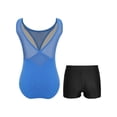 thumbnail image 2 of Moggemol Kids Girls Sheer Mesh Patchwork V-Back Dance Unitards Solid Color Sleeveless Bodysuit with Botty Shorts Set Blue 12, 2 of 7