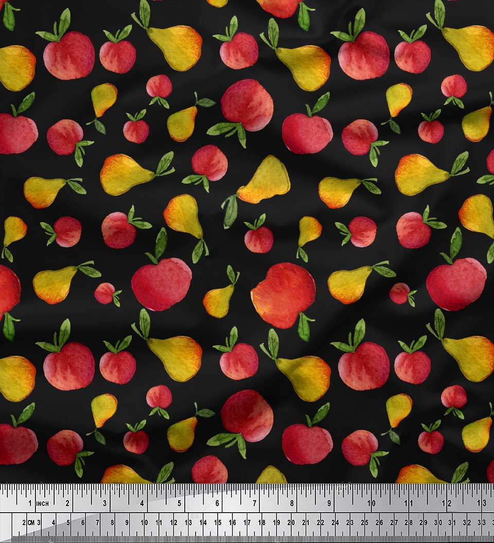 Soimoi Black Moss Georgette Fabric Mix Fruit Decor Fabric Printed Yard 44 Inch Wide