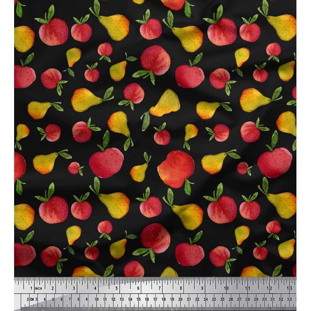 Soimoi Black Georgette Viscose Fabric Mix Fruit Print Sewing Fabric Yard 44 Inch Wide