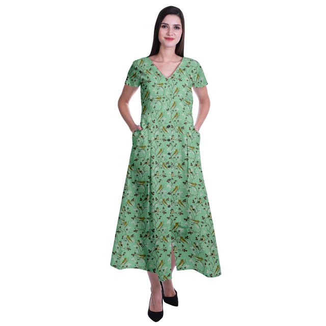 Moomaya Robe Longue Maxi pour Femmes à Manches Courtes, Robe Formelle/décontractée avec Poches P-TTG