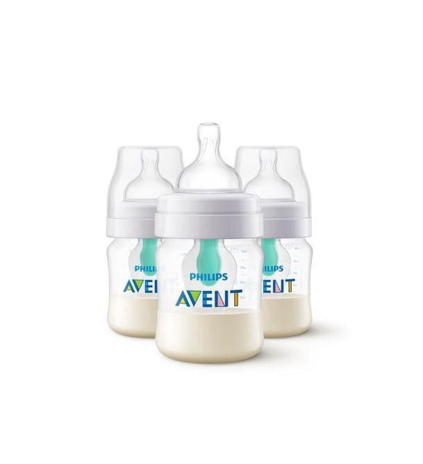 Philips Avent Anti-colic Baby Bottle with AirFree Vent, 4ozx3 Bottles, SCY701/03