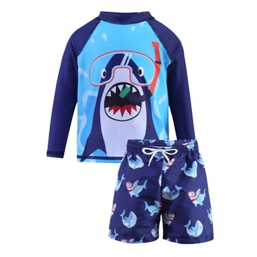 2025 Boys' Long Sleeve Sark Swim Trunks 2T Swim Set | Upf Boys Swimsuit 50+ Sun Protetion Two 4T Swim Shirt Piece Rash Guard & Kids Swimsuit Swim Trunks for To Big Kids