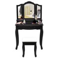 thumbnail image 2 of Gymax Bathroom Vanity Jewelry Makeup Dressing Table Set With Stool 4 Drawer Folding Mirror Black, 2 of 8