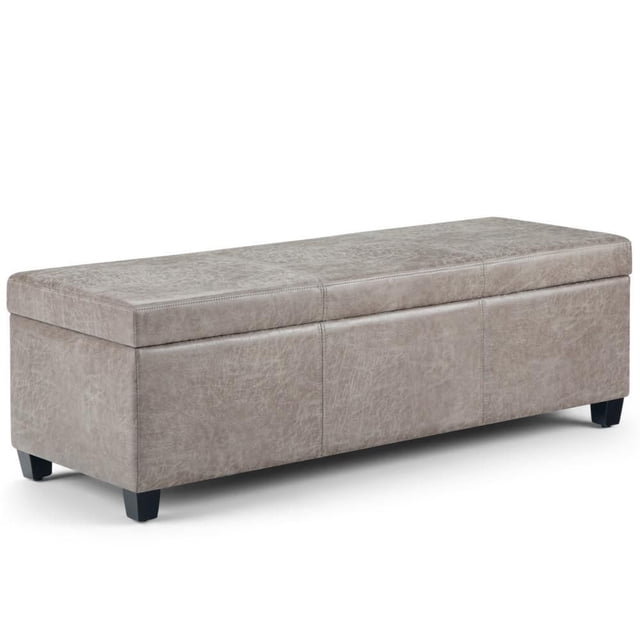 Franklin Storage Ottoman Bench in Distressed Grey Taupe Faux Air Leather
