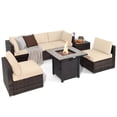 thumbnail image 2 of Costway 7PCS Patio Rattan Furniture Set 30" Fire Pit Table Cover Cushion Sofa Brown, 2 of 9