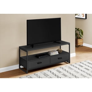 Monarch Specialties Tv Stand, 48 Inch, Console, Media Entertainment Center, Storage Drawers, Living Room, Bedroom, Laminate, Metal, Black, Contemporary, Modern