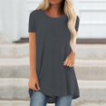 thumbnail image 2 of JIRNDf Chemises pour Femmes Hauts Tendance Été Mode Grande Taille Col Rond Manches Courtes Longues Tuniques pour Femmes Blouse Décontractée Gris Foncé m, 2 of 9