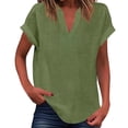 thumbnail image 1 of WEIYLL Womens T-Shirts Summer Loose Fit V Neck Curved Hem Flowy Solid Army Green Tops Sizes M, 1 of 5