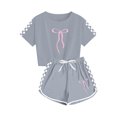 thumbnail image 3 of Économies d'Été! HVOBTTY Ensemble Décontracté 2 Pcs à Manches Courtes pour Filles, Ensemble de Mode Décontracté à Manches Courtes pour Garçons et Filles avec Col Rond, Boutons et Short Imprimé Gris, 5 Ans, 3 of 4