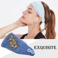 thumbnail image 2 of Crochet Headbands Winter Leaves Pattern with Rhinestones Elastic Head Protector Wide Warm Chunky Hair Accessories for Girls Denim blue, 2 of 8