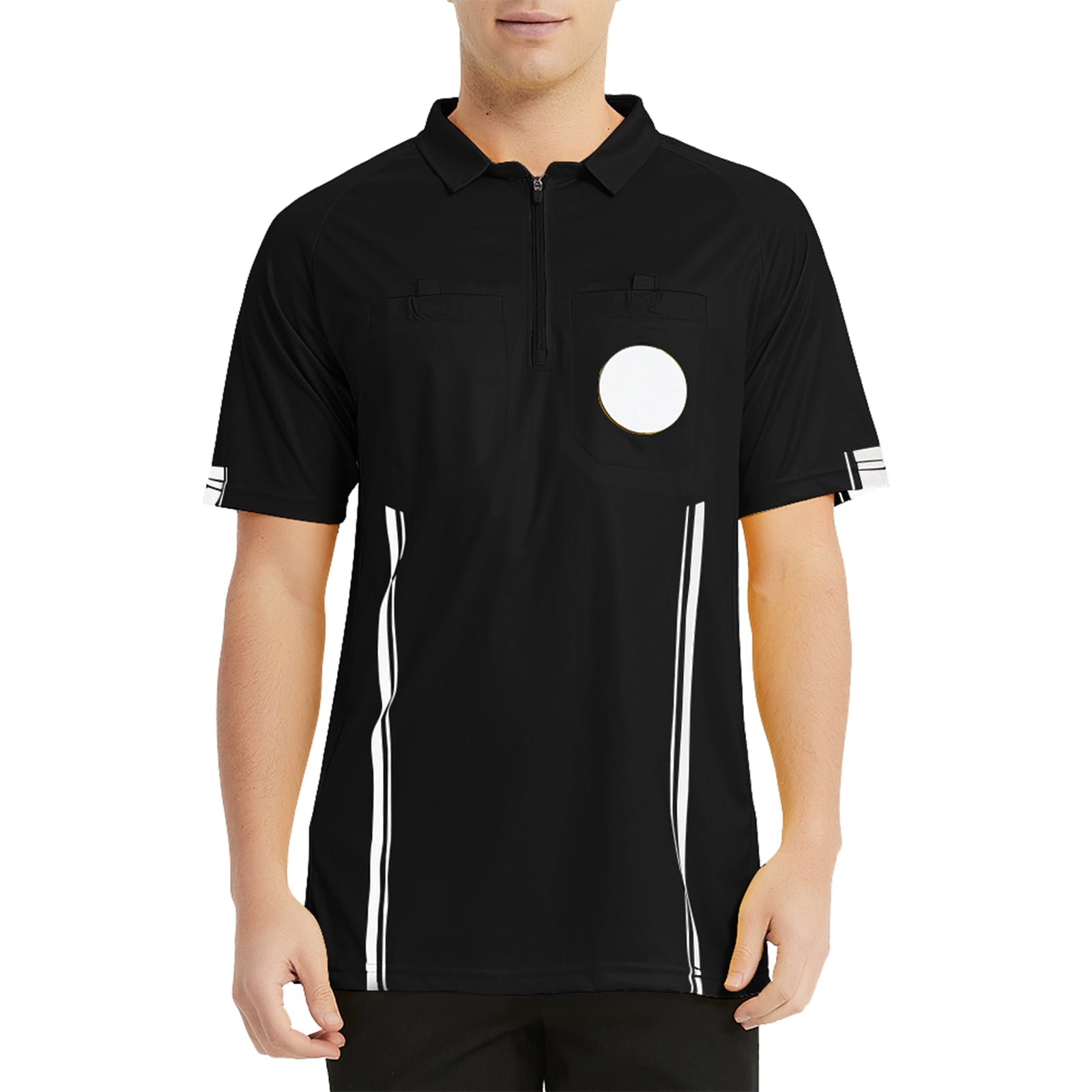TOPTIE Men's Soccer Referee Jersey Officials Pro Short Sleeve Referee Shirts-Black-XS
