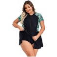 thumbnail image 4 of iiniim Maillot de Bain une Pièce pour Femme Grande Taille, Manches Courtes, Maillot Dermoprotecteur, Robe de Natation, Maillot de Plage Modeste, Feuilles Noires, 4TG, 4 of 7