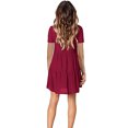 thumbnail image 2 of Fridja Robe Ample Décontractée pour Femmes, Couleur Unie, Col en V, Manches Courtes, Coupe Évasée, 2 of 6
