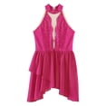 thumbnail image 3 of RUNQHUI Kids Girls Lyrical Dance Dress Shiny Rhinestone Halter Sleeveless Backless Leotards Dress Hot Pink 14, 3 of 5