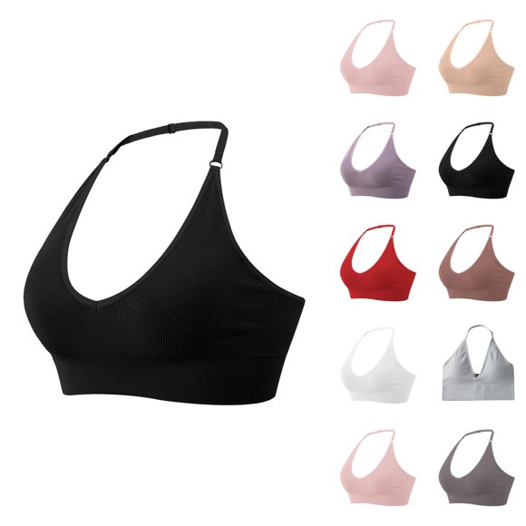 Halter Racerback Bras for Women Adjustable Stretchy Seamless Wireless Plus Size Bralettes Everyday Bra