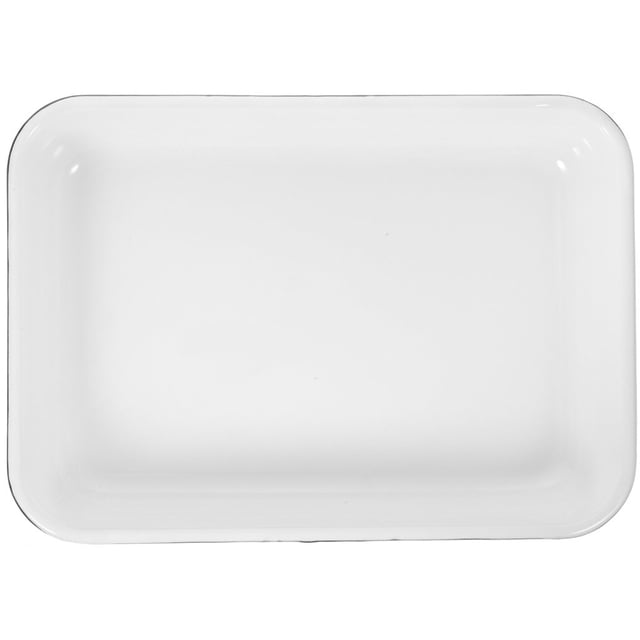 QUTETN Enamel Baking Pan Food Tray Pancakes Food Baking Pan Baking Dish Bakeware Shallow Bow Food Storage Pan. A rectangular enamel baking tray with a smooth, polished white surface. Measuring 35.00x24.50x6.50cm (13.76x9.63x2.55in), it is durable, heat-resistant, and easy to clean. Suitable for baking, cooking, or as a multifunctional storage tray for fruits or other items. Ideal for home kitchens, restaurants, coffee shops, and tea shops.