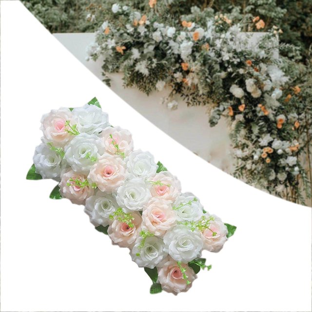 pitrice Chemin de Table Panneau de Fleurs Roses pour Mariage Beige et Blanc