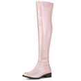 thumbnail image 1 of Unique Bargains Bottes Cuissardes à Talons Blocs à Bout Rond pour Femmes, 1 of 7