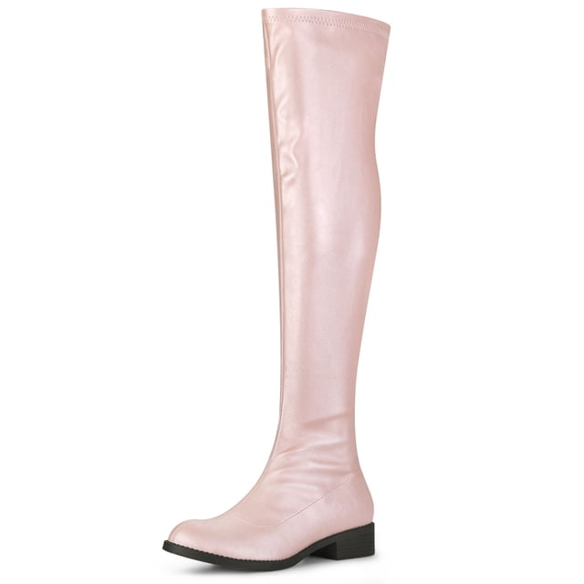 Unique Bargains Bottes Cuissardes à Talons Blocs à Bout Rond pour Femmes