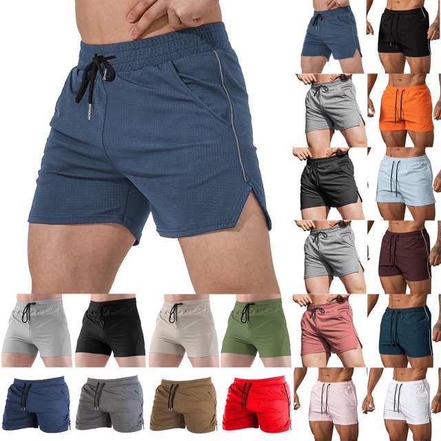 QATAINLAV Back to College Sales, Mens Breathable Quick Dry Workout Gym Shorts Casual Split Side Athletic Running Shorts Drawstring Beach Shorts with Pockets 5 Inch Blue XXL