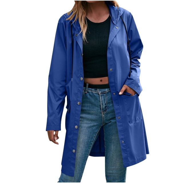 Soki Women Waterproof Raincoat Lightweight Active Outdoor Long Hooded Rain Jacket
