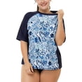 thumbnail image 1 of Charmo Plus Size Rashguard for Women Short Sleeve UPF 50 Swim Shirt Floral Print, 1 of 6