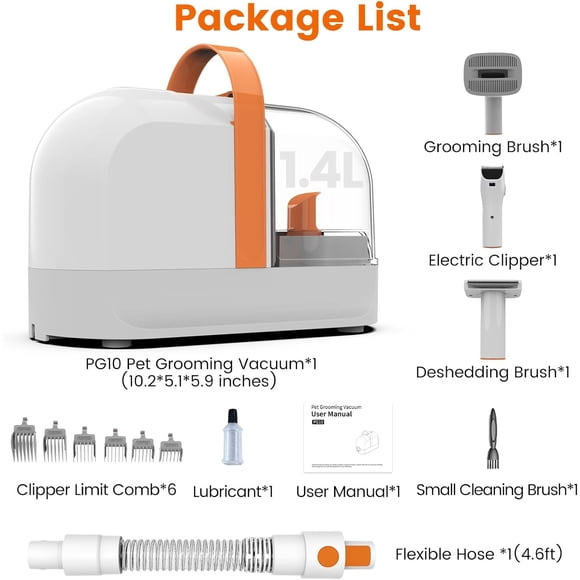 Aspirateur de Toilettage pour Chien, Trousse de Toilettage pour Chien avec Tondeuses pour Animaux, Aspirateur pour Poils d'Animaux 12 000 Pa Aspirateur de Toilettage pour Chiens, Aspirateur pour Chien pour Perte de Poils Toilettage, Brosse pour Perte de Poils pour Chien à Faible Bruit Aspirateur pour Animaux, PG10