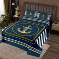 thumbnail image 2 of Erosebridal Gold Anchor Coverlet Set Queen, Geometry Stripe Bedding Set, Navy Gold Room Decorative 3 Pieces, 2 of 5