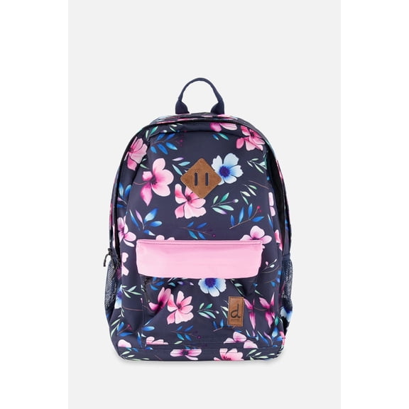 Deux par Deux Little Girl Floral Practical Spacious Durable Backpack Blue Floral Print