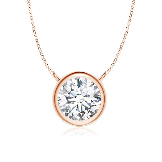 Angara Collier en Diamant Naturel - Collier Solitaire en Diamant Rond Serti Clos en Or Rose 14 K pour Femmes
