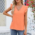 thumbnail image 2 of Timegard Womens Summer Tops Ruffle Cap Sleeve V-Neck Solid Color Comfy Lightweight Blouse Casual Loose Tops, 2 of 6
