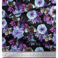thumbnail image 2 of Soimoi Tissu Georgette Poly Violet Feuilles, Insectes et Fleurs d'Anémone Imprimés au Mètre 52 Pouces de Large, 2 of 3