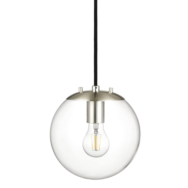 Linea di Liara Sferra Modern Large Glass Pendant Light Kitchen Island Brushed Nickel Pendant Lighting Clear Glass Globe Pendant Light Mid Century Hanging Light Fixture, LED Bulb Included, UL Listed