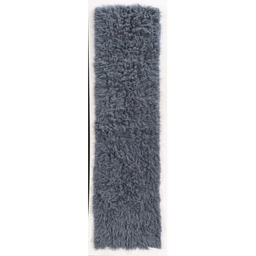 Tapis de couloir Nouveau Flokati 1400 gr de 2' 4" x 8' 6", Bleu Denim