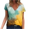 thumbnail image 1 of Hauts d'Été pour Femmes Manches Courtes Femmes Blouse d'Été Imprimée T-Shirts Décontractés Col en V Manches Courtes T-Shirts Hauts, 1 of 1