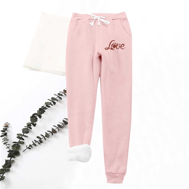 LSLJS Women's Love Printing Leggings with Elastic Drawstring Pockets Thick Warm Pants