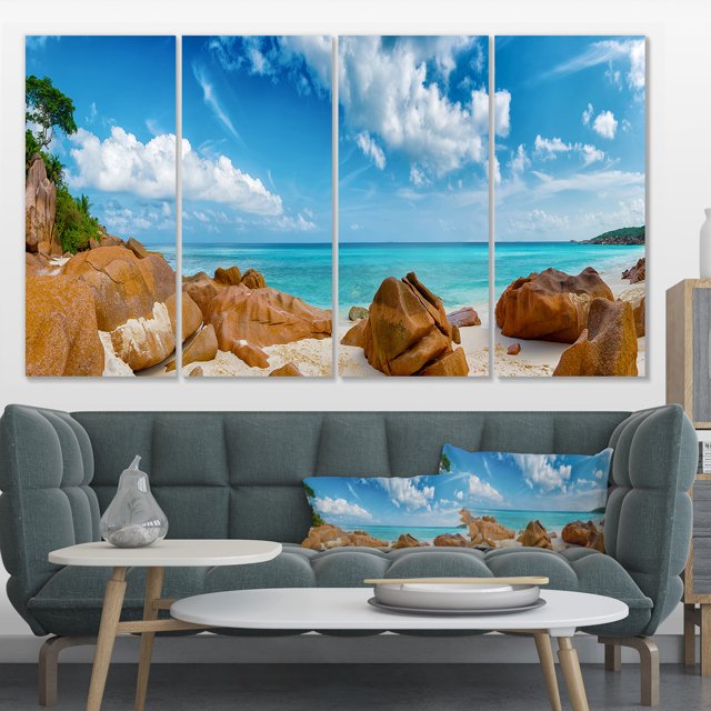 Rocky Seychelles Island Panorama - Oversized Beach Canvas Artwork