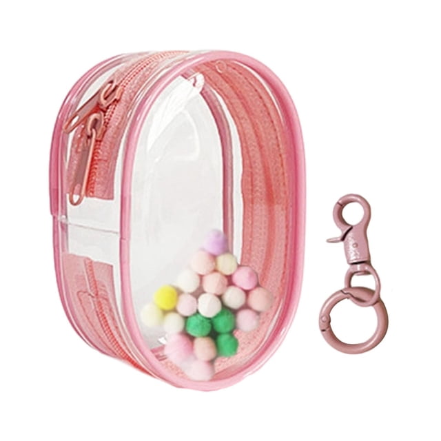 MERIGLARE Sac de Présentation de Figurines Transparent avec Porte-Clés Mini Sac de Rangement pour Poupées Mini Figurines Rond Rose