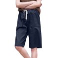 thumbnail image 1 of AherBiu Plus Size Shorts for Women High Waisted Drawstring Casual Straight Loose Fitting Knee Length Shorts, 1 of 4