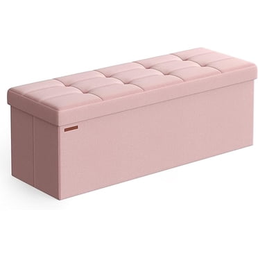 SONGMICS 43" Folding Storage Ottoman Bench, Ottoman with Storage, End of Bed Bench, Storage Chest, Foot Rest Stool, Padded Seat, Hold up to 660lbs