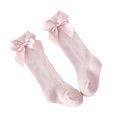 thumbnail image 2 of Little Girls Stockings  Plain Color/Patchwork Side Bow-Knot Midi Tube Socks  Breathable Elastic Knee-Length Socks, 2 of 9
