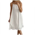 thumbnail image 5 of cfhntfmh Summer Dresses for Women Cute Ribbed Ruched Spaghetti Strap Sleeveless Nightwear Lounge Ruffle Hem Pajama Dress, 5 of 5