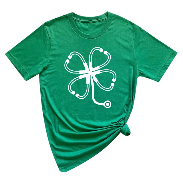 Pompotops Chandail Décontracté pour Femme à Imprimé de la Saint-Patrick, Manches Courtes, Col Rond, T-shirt, Hauts